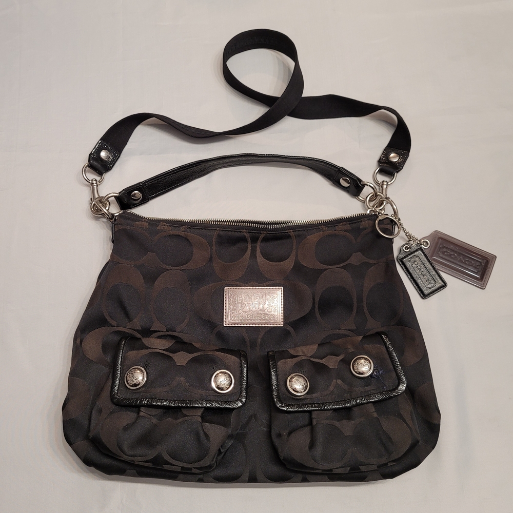 Coach Poppy Signature C Shoulder Crossbody Bag Brown Black Jacquard